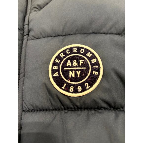 Vintage Y2K Abercrombie & Fitch Puffer Vest S Navy Soft Fleece Lined Mock Neck - Picture 2 of 9